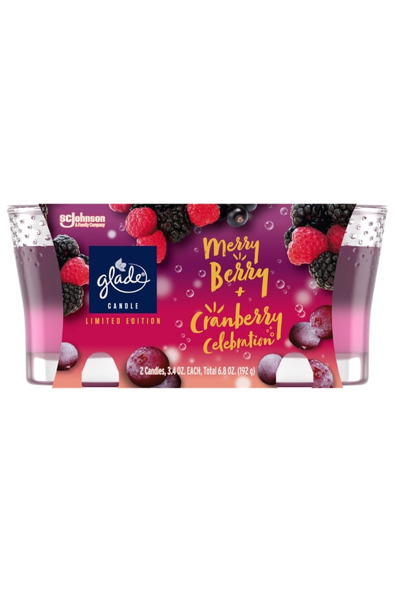 Scented Candle, Merry Berry Celebration, Fragrance Infused with Essential Oils, 3.4 oz, 2 Count