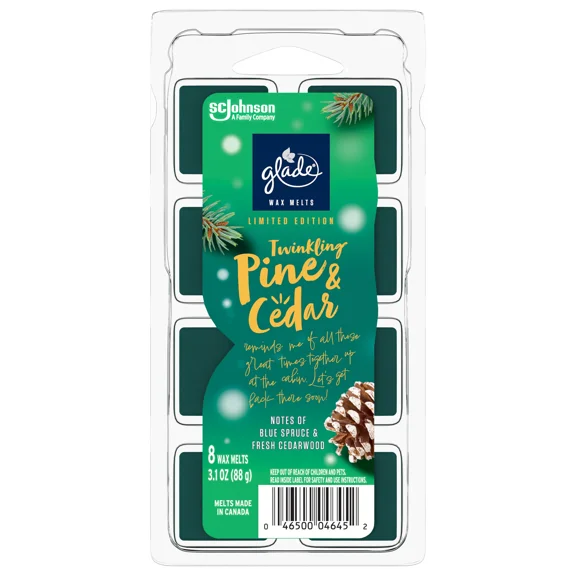 Glade Scented Wax Melts Refills, Twinkling Pine & Cedar, 8 Count (Limited Edition)