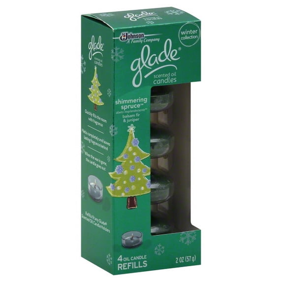 Glade Shimmering Spruce Scented Oil Candle Refills, 2 Oz., 4 Count