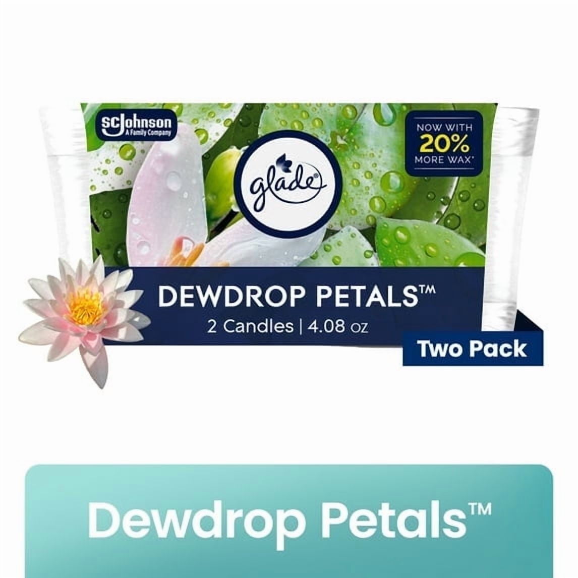 Glade Single Wick Candle, Dewdrop Petals, 4.08 oz, 4 Count Total