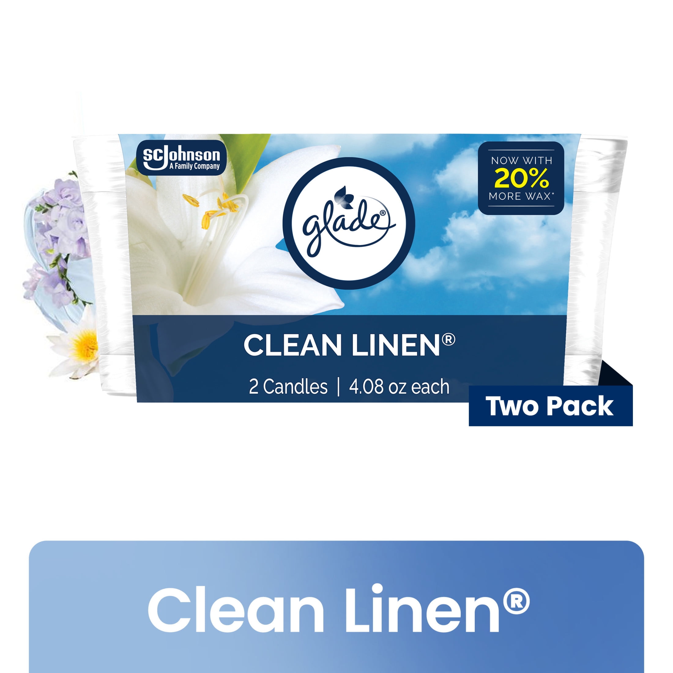 Glade Single Wick Candles, Clean Linen, 8.16 oz, 2 Count