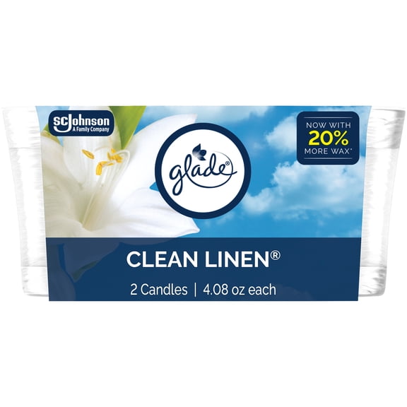 Glade Single Wick Candles, Clean Linen, 8.16 oz, 2 Count