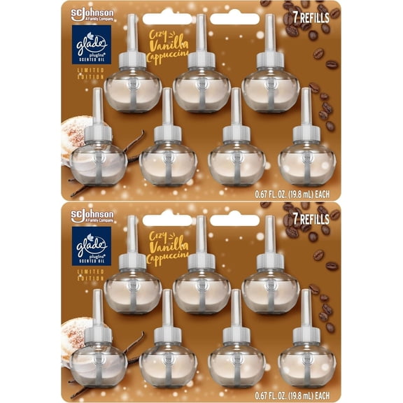 Glade Vanilla Cappuccino PlugIn Scented Oil Refill Air-Freshener, Roasted Coffee, Toasted Hazelnut Scent- 14 Count