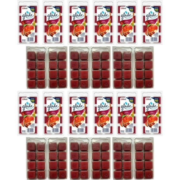 Glade Wax Melts Air Freshener, Scented Candles with Essential Oils for Home and Bathroom, Apple Cinnamon, 12 Pack 8 Count =96