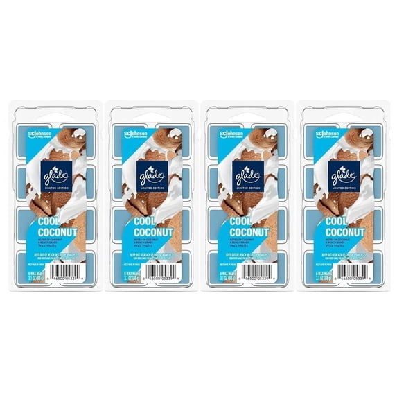 Glade Wax Melts Cool Coconut, 4 Packs-Total 32 Wax Melts