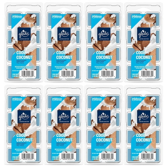 Glade Wax Melts Cool Coconut, 8 Packs-Total 64 Wax Melts