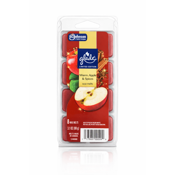 Glade Wax Melts, Warm Apple & Spices Scent, Limited Edition, Long-Lasting Home Fragrance, 8 Wax Melts, 3.1 oz