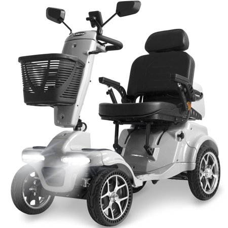 Gladiator 4-Wheel Mobility Scooter – 350 lb Capacity, Off-Road, Portable, Foldable, Memory Foam Seat, Adjustable Suspension, USB Charging, All-Terrain Electric Scooter for Adults