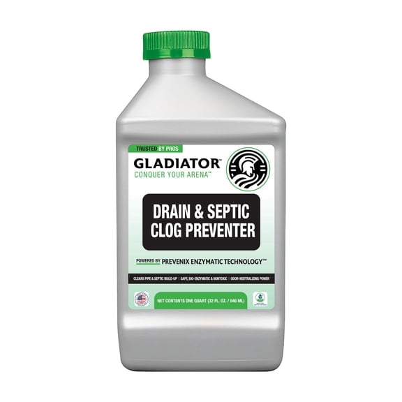 Gladiator Drain & Septic Clog Preventer - Bio-Enzymatic, Non-Toxic Drain Cleaner Liquid - 32 oz, Made in USA