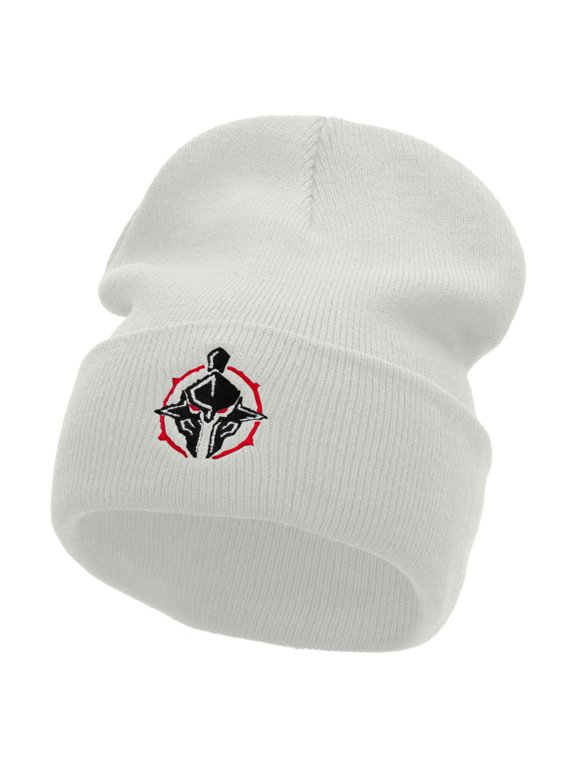 Gladiator Embroidered 12 Inch Long Knitted Beanie - White OSFM