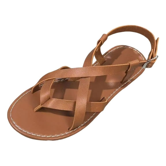 Gladiator Flats Sandals for Women 2025 Summer Roman Leather Strappy Flip Flop Casual Beach Sandals