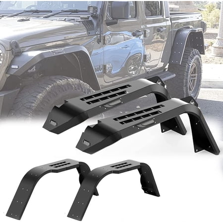 Gladiator Front+Rear Fender Flares for Jeep 2019-2026 Gladiator JT Pickup Truck 4WD 2WD,Alloy Steel Fender Flares w/LED Sequential Turn Signal Light & DRL Light