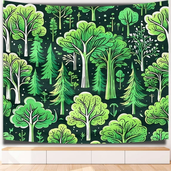 Boho Decorative Country Tapestry Washable Trees Aesthetic Tapestry Nature Doodle Forest Modern Indoor Tapestry, for Office Living Room House College Decoration (51x59 Inch)