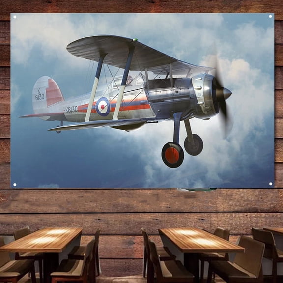 Gladiator Mk I Fighter Jet Tapestry Wall Art - Experience Aviation Military Artwork with Attack Aircraft Poster Wall Charts - Print Art Flag & Banner Wall Background Decor 38" x 57"