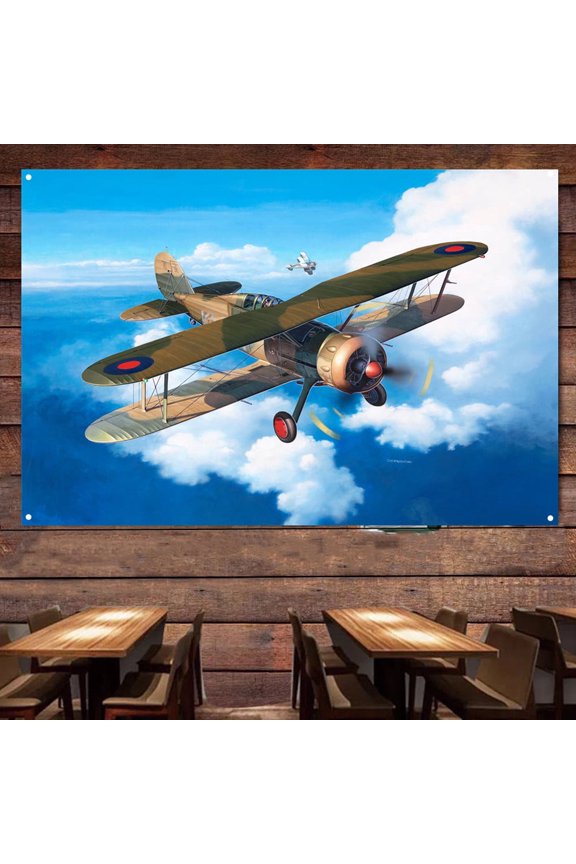 Gladiator Mk.II Fighter Jet Banner & Flag - Aviation Military Wall Art Poster For Room Studio Bedroom - Attack Aircraft Canvas Print Art Work - Air Force Wall Decoration 38" x 57"