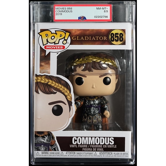 Gladiator, PSA Graded 8.5 NM-MT+, Commodus Collectible Vinyl Figure #858, Fully Encapsulated Bundle with Compatible Funko Pop! PSA Hard Protector Case
