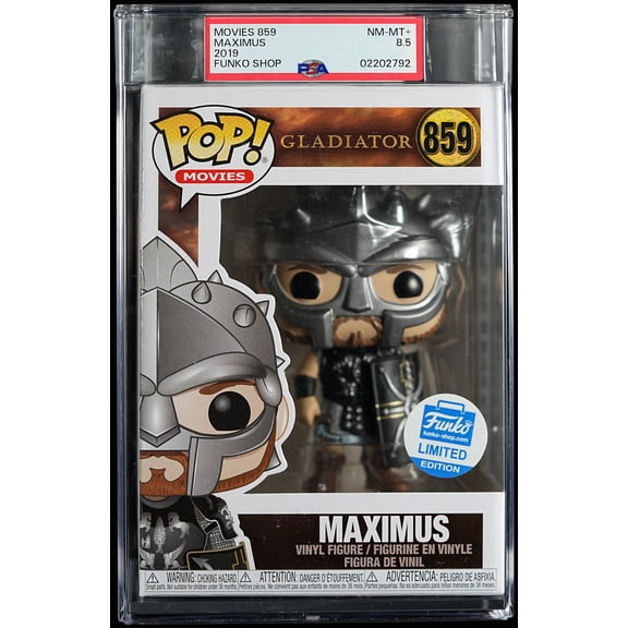 Gladiator, PSA Graded 8.5 NM-MT+, Maximus Collectible Vinyl Figure #859, Fully Encapsulated Bundle with Compatible Funko Pop! PSA Hard Protector Case