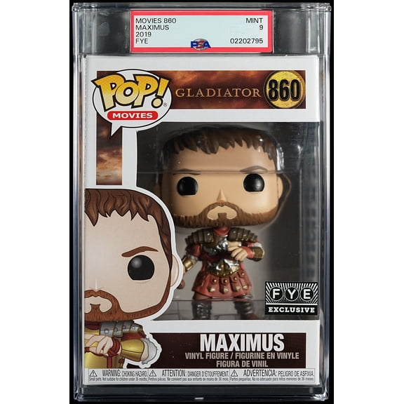 Gladiator, PSA Graded 9 MINT, Maximus Collectible Vinyl Figure #860, Fully Encapsulated Bundle with Compatible Funko Pop! PSA Hard Protector Case