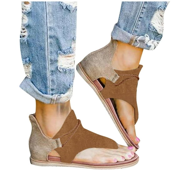 Gladiator Sandals For Women Comfort Flat Sandals Summer Shoes For Women Vintage Flip Flops Zipper Comfy Sandals Flats Casual Beach Sandals