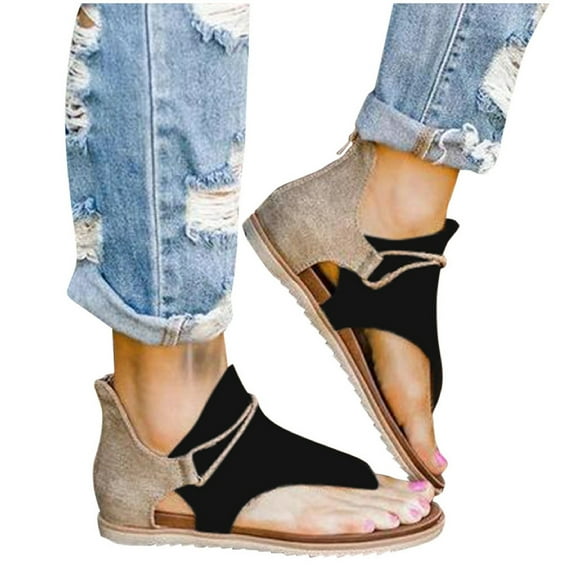Gladiator Sandals For Women Comfort Flat Sandals Summer Shoes For Women Vintage Flip Flops Zipper Comfy Sandals Flats Casual Beach Sandals