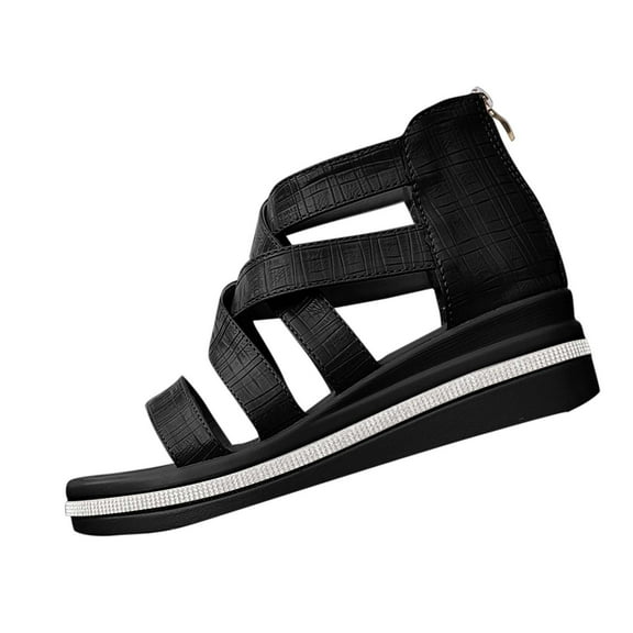 Gladiator Sandals For Womens Wedge Gladiator Sandals With Zip Back Women Open Toe Ankle Strap Platform Sandals Black Women Sandal