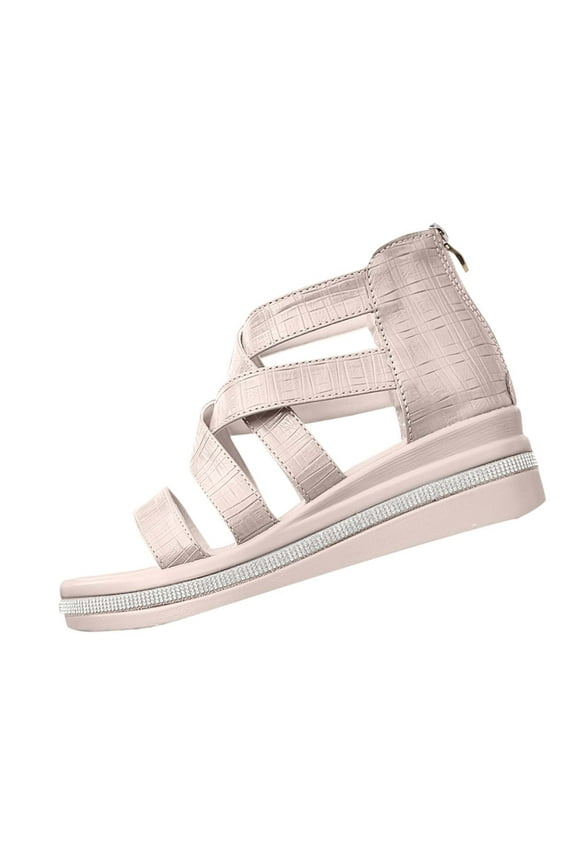 Gladiator Sandals For Womens Wedge Gladiator Sandals With Zip Back Women Open Toe Ankle Strap Platform Sandals White Women Sandal