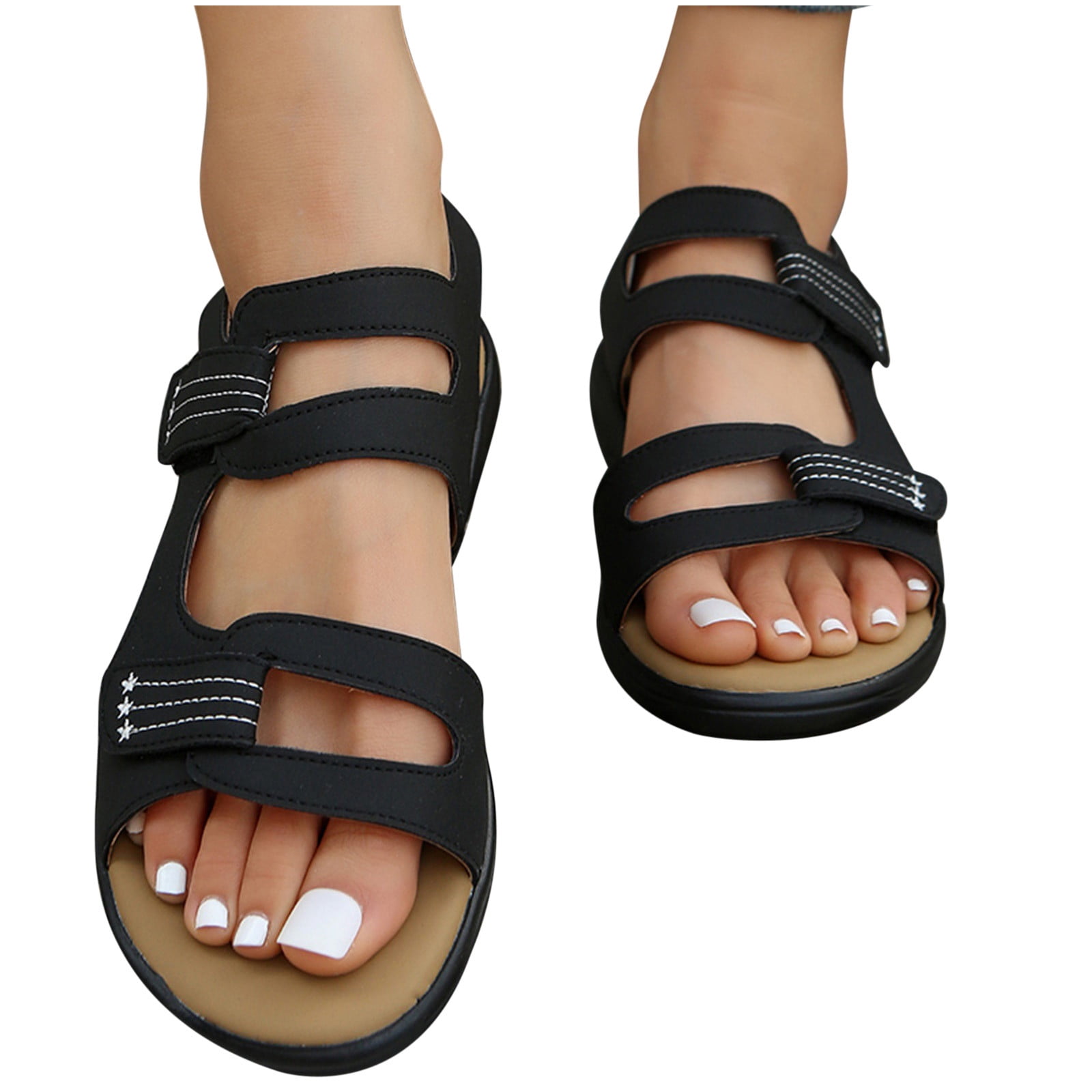Women's Slip-On Flat Sandals - Comfortable Summer Slides, PU Upper, Cushioned Insole, Non-Slip TPR Sole