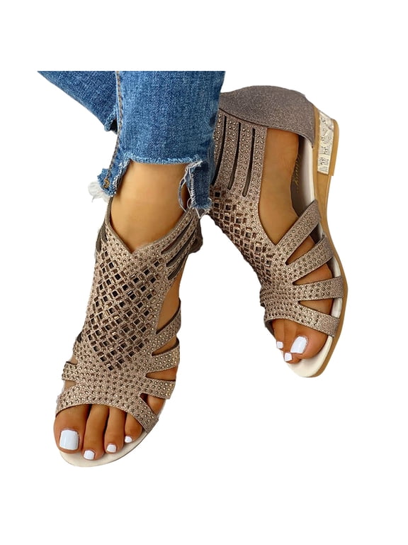 Gladiator Sandals for Women Bohemian Slip On Shoes Fasion Glitter Ankle Strap Vintage Sandasls