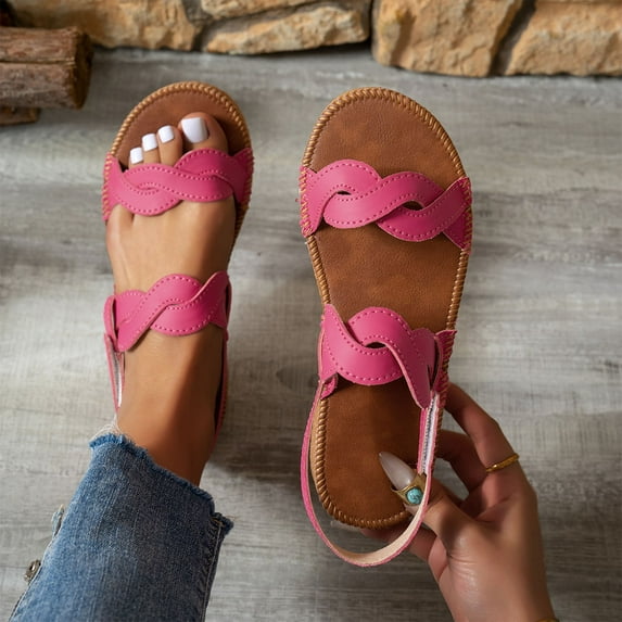 Gladiator Sandals for Women Flat Heel Open Toe Ankle Straps Solid Color High Heel Shoes Women Dressy Comfortable Summer Casual Sandals Hot Pink 39