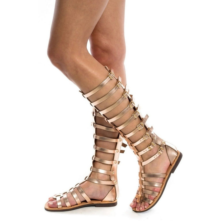 Gladiator Sandals for Womens Knee High Flat Sandals Roman Shoes