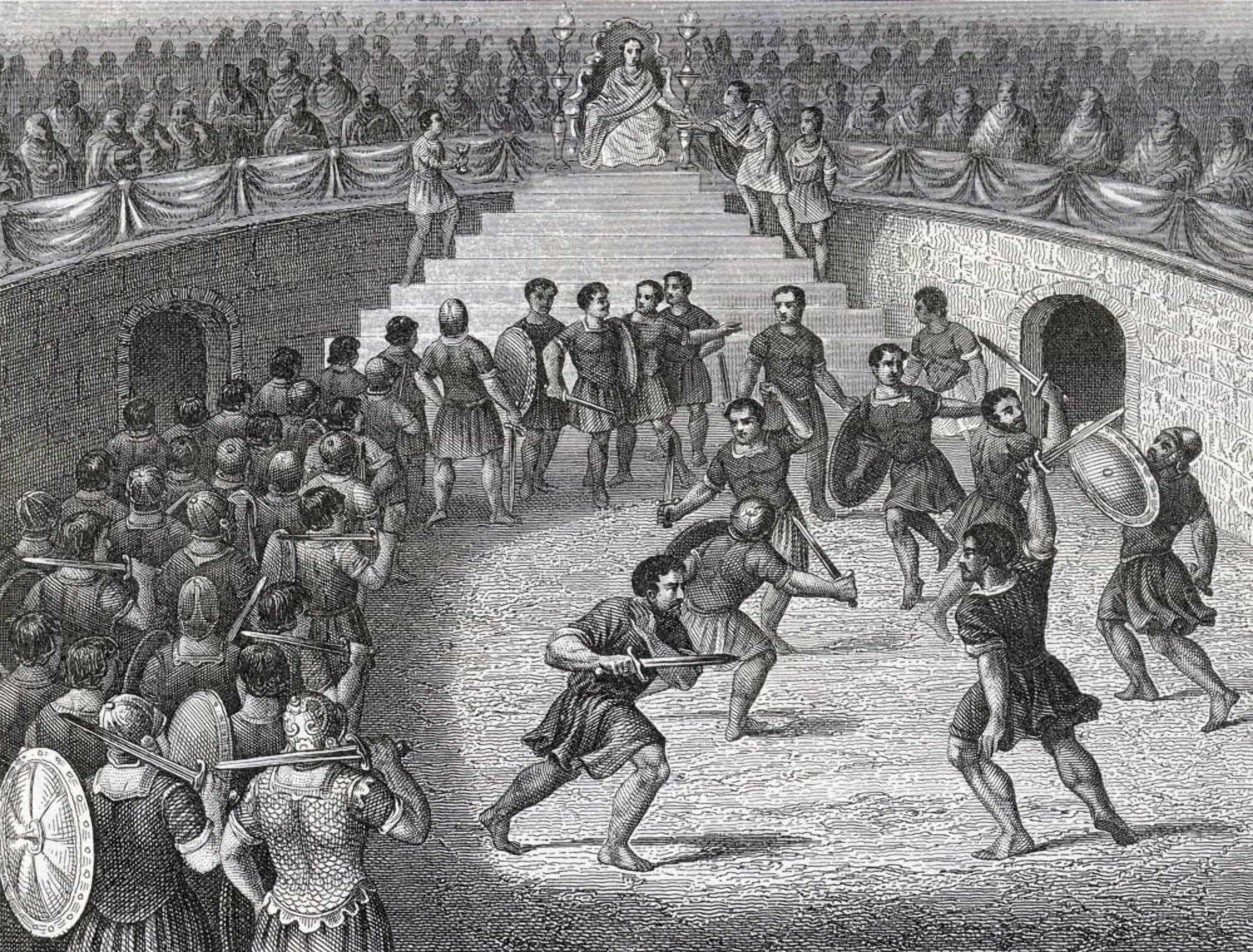 Gladiators Fighting In The Ring In Ancient Rome From A 19Th Century Engraving Canvas Art - Ken Welsh Design Pics (16 x 12)