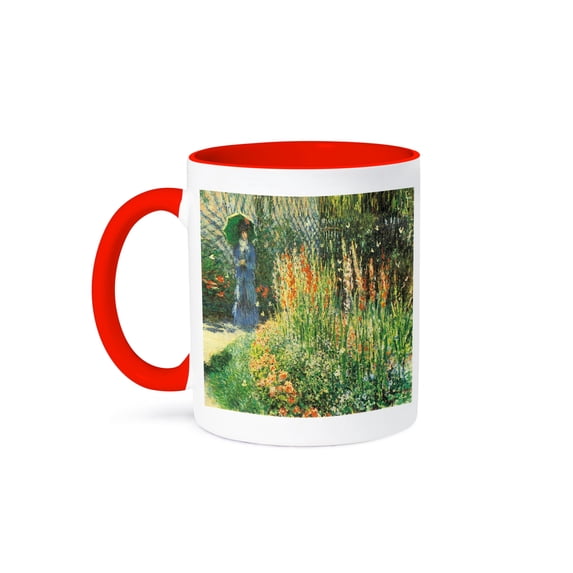 3dRose, Gladioli by Claude Monet, 1876 Woman in a Gladioli Garden with a Parasol, 11oz Two-Tone Red Mug