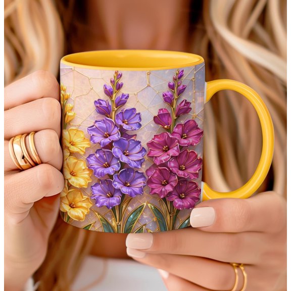 Gladiolus Birth Flower Mug August Birthday Gift 4D Stained Glass Floral Design