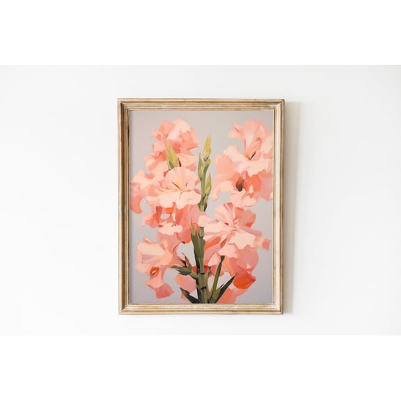 Gladiolus Flower August Birth Month Pink Botanical Decor, Unframed Canvas 24x36in