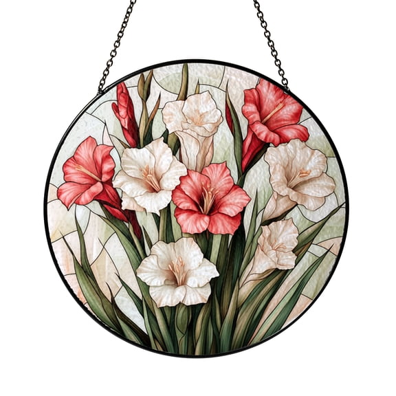 Gladiolus Flower Glass Suncatcher Window Hanging, August Birth Month Floral Art Gift for Mom and Home Decor