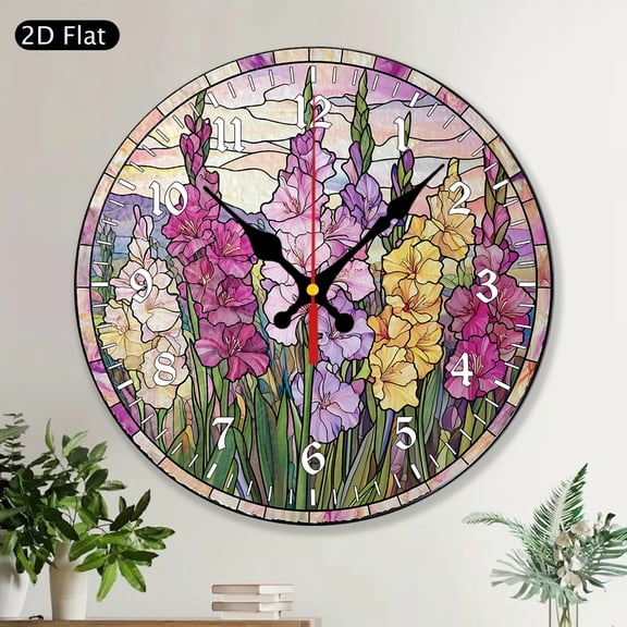 Gladiolus Flower Round Wall Clock, August Birth Flower Gift, Colorful Floral MDF Wood Home Decor, Decorative Wall Art