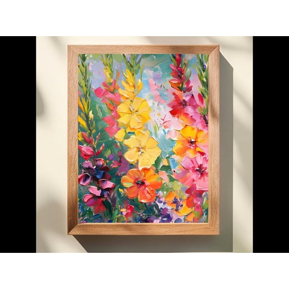 Gladiolus Wall Art, Italian Kitchen Decor, August Birth Flower Poster, Colorful Floral Decor, Summer Garden Artwork, Impasto Flower, Stretched Canvas Size 16x24