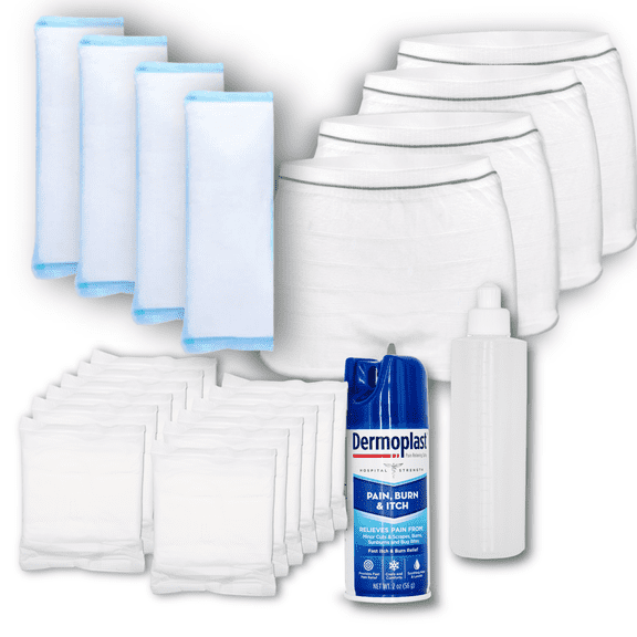 Gladness! Postpartum Care Kit | After Birth Essentials for New Moms | Ice Pack Padsicles, Pain Relief Spray, Heavy Absorbency Pads, Peri Bottle, Disposable Postpartum Briefs