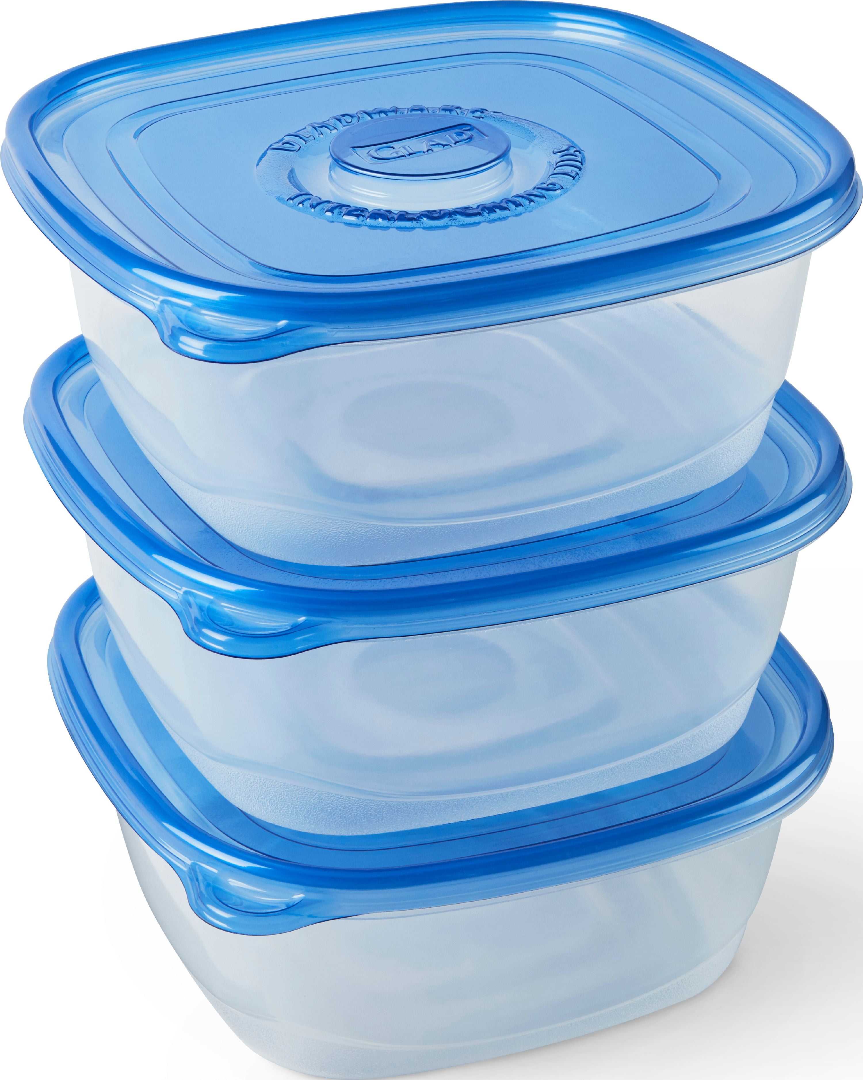 Glad 104 Oz Clear and Blue Plastic Meal Prep Containers, Set of 3
