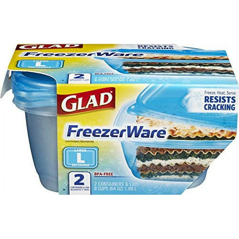 Gladware Freezerware Food Storage Containers, Large Rectangle Holds 64  Ounces of Food, 2 Count Set | Freezer Safe Containers to Store Food and