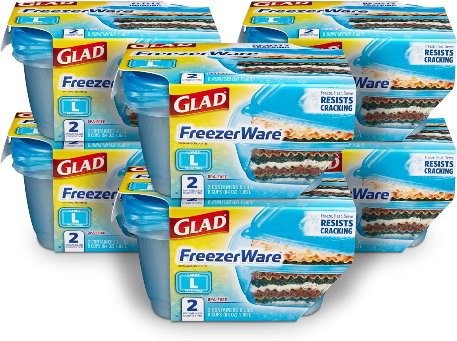 Gladware Freezerware Food Storage Containers, Large Rectangle Holds 64