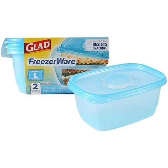 Gladware Freezerware Food Storage Containers, Large Rectangle Holds 64 Ounces of Food, 2 Count Set | Tupperware, Plastic Food Container, Meal Prep Container, Plastic Containers with Lids