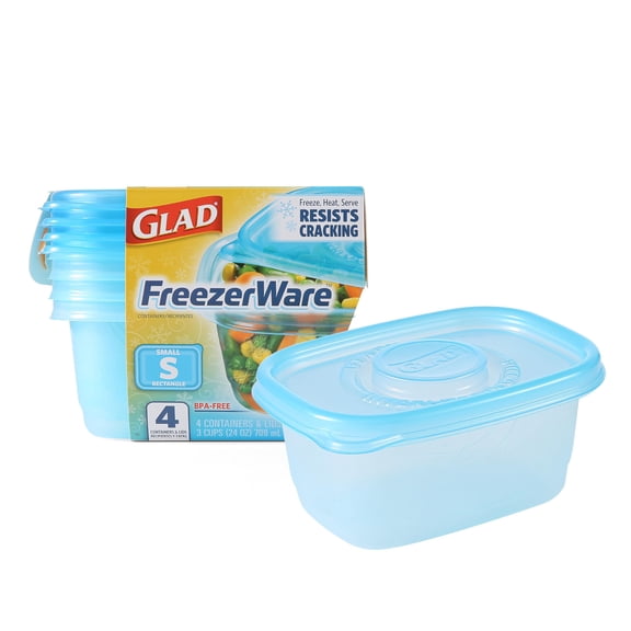 Glad Gladware Freezerware Food Storage Containers - Rectangular, Microwave Safe - 4 Pack, 24 oz