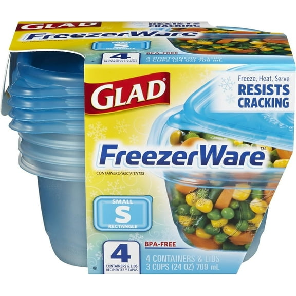 Glad Gladware Freezerware Food Storage Containers - Rectangular, Microwave Safe - 4 Pack, 24 oz