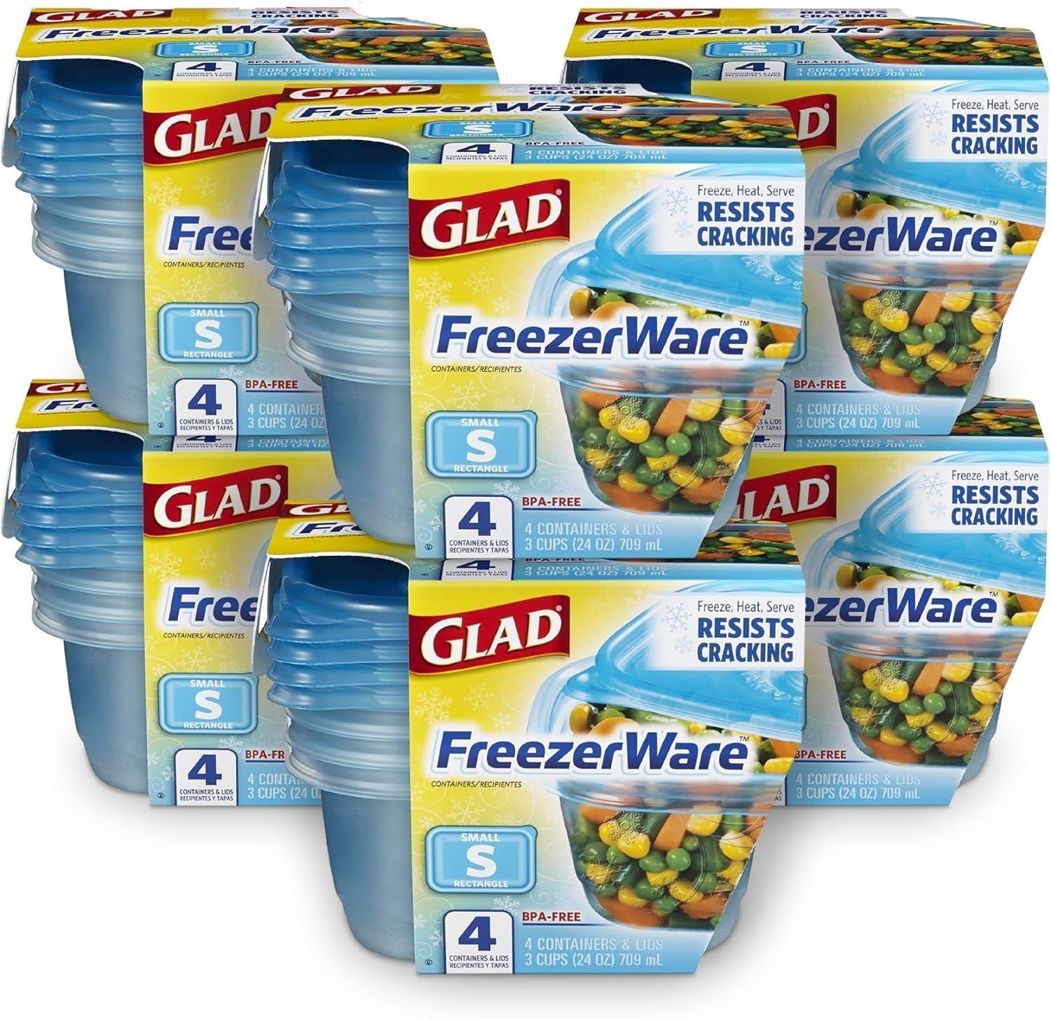 Gladware Freezerware Food Storage Containers, Small Rectangle Holds 24