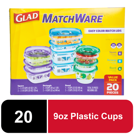 GladWare MatchWare Containers Value Pack Round Rectangle Square 20ct