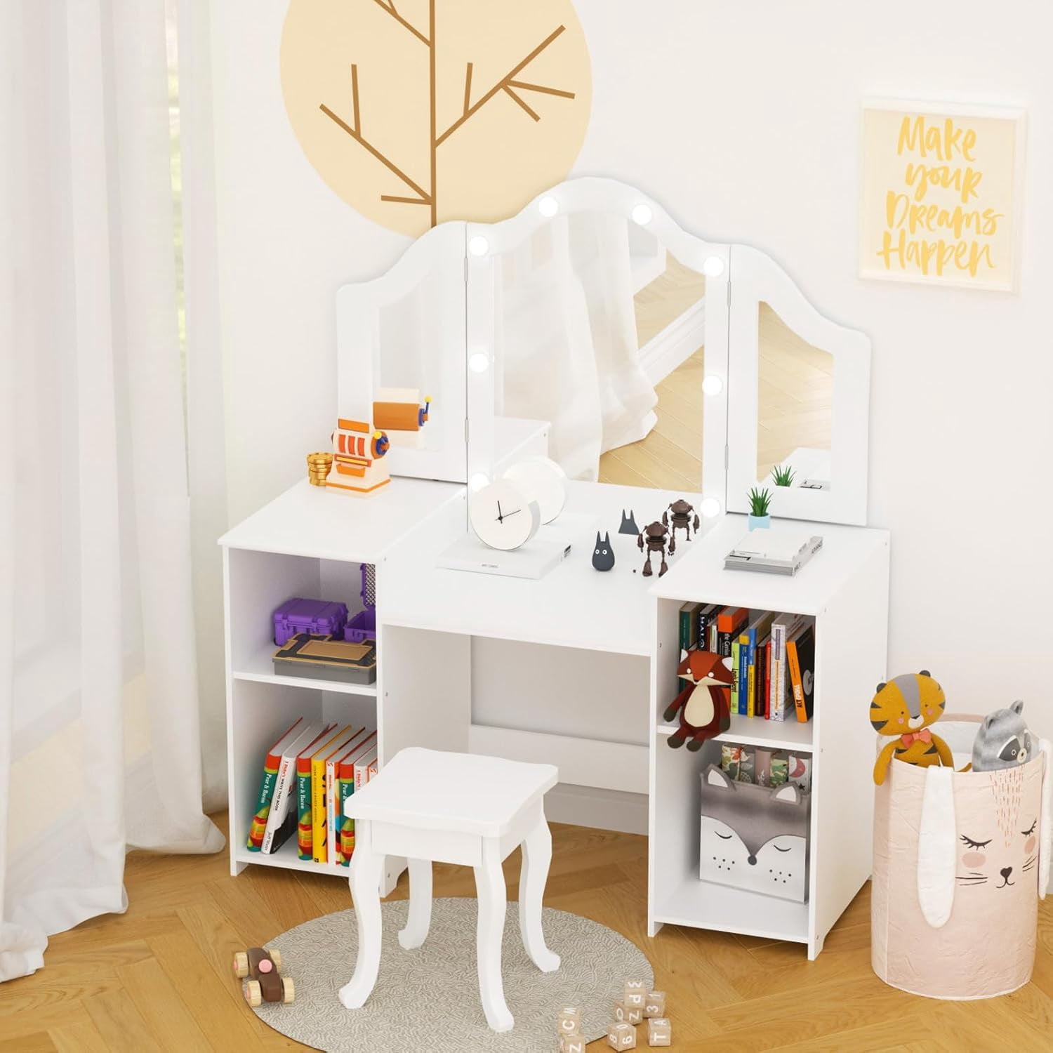 Dresser For Bedroom AKUSTIK Kids Vanity, In Wooden