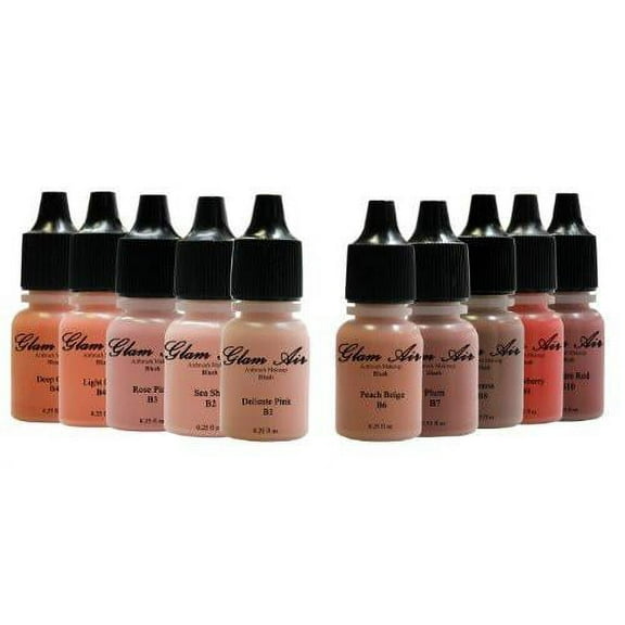Glam Air Airbrush Blush Makeup Master Set of 10 Air Brush Blush Shades -Water-based 0.25 Oz
