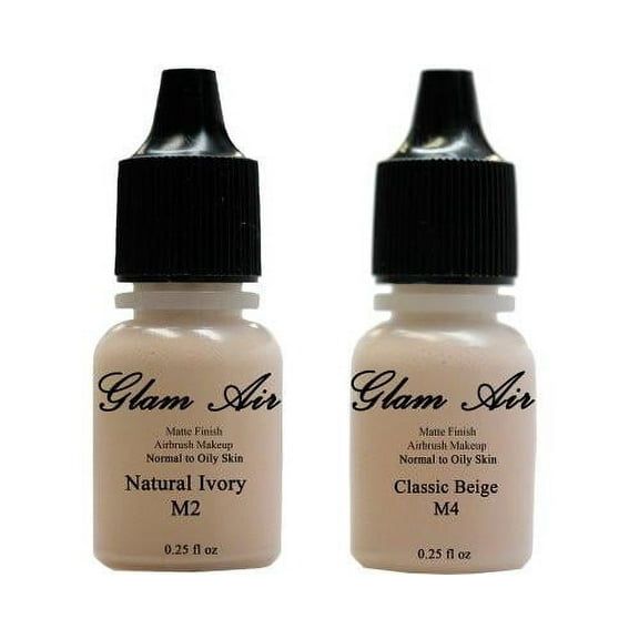 Glam Air Airbrush Water Based Makeup Foundations Matte M2 Natural Ivory and M4 Classic Beige Makeup Foundation - 0.25 Oz/Bottle