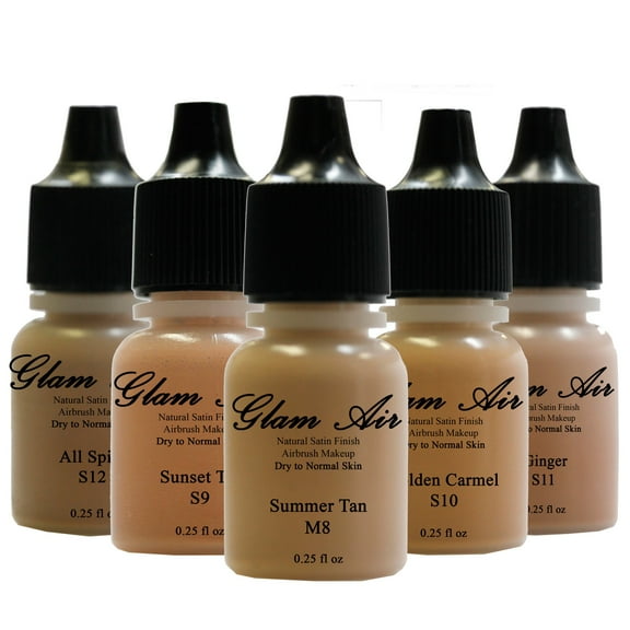 Glam Air Assorted Water-Based Foundation Tan Satin Shades of foundation Ideal for Normal to Dry Skin - S8-S12, 5 Shades